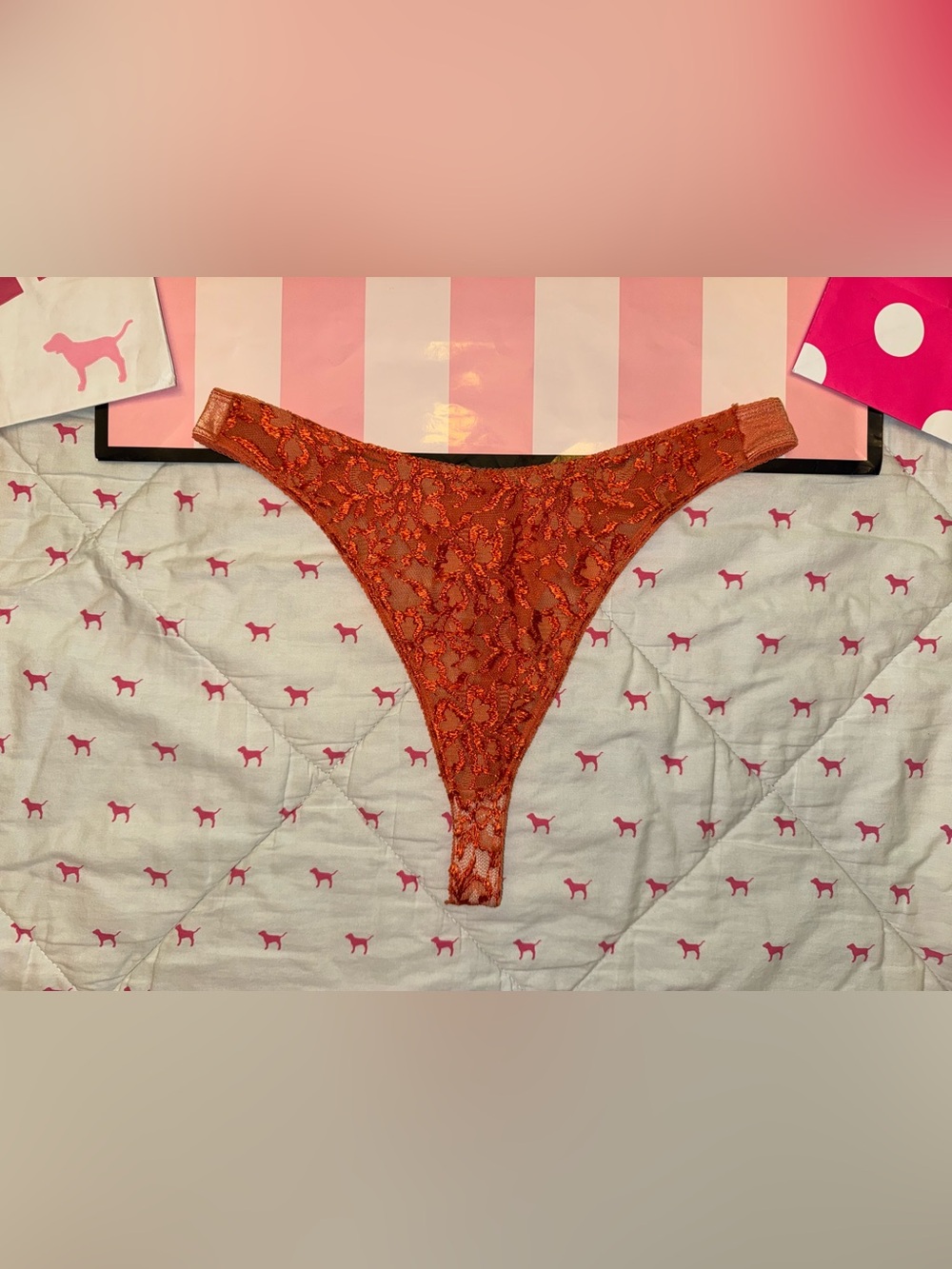 VICTORIA’S SECRET VINTAGE 90s SECOND SKIN SATIN LACE HIGH WAIST THONG ORANGE HTF